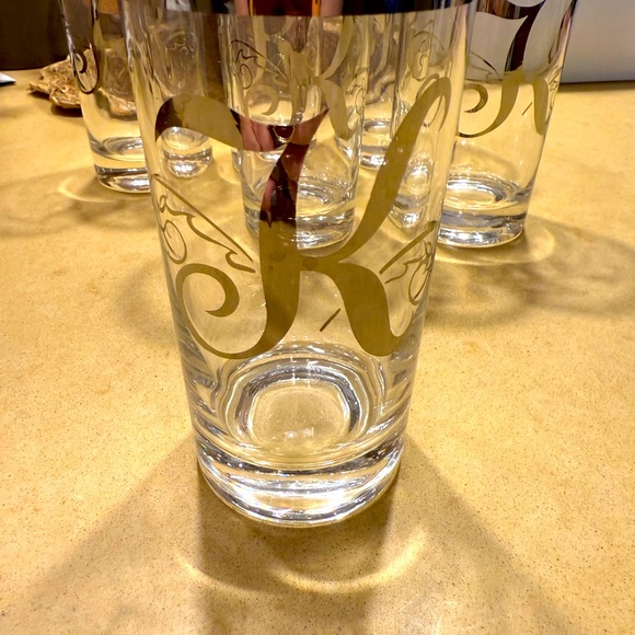 Crate & Barrel "K" Script Highball Glasses Set of 6 - Picture 3 of 4